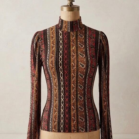 Free People Tops - Free People Donatella Paisley Stripe Tie Sleeve Top Small 70s Boho Whimsygoth